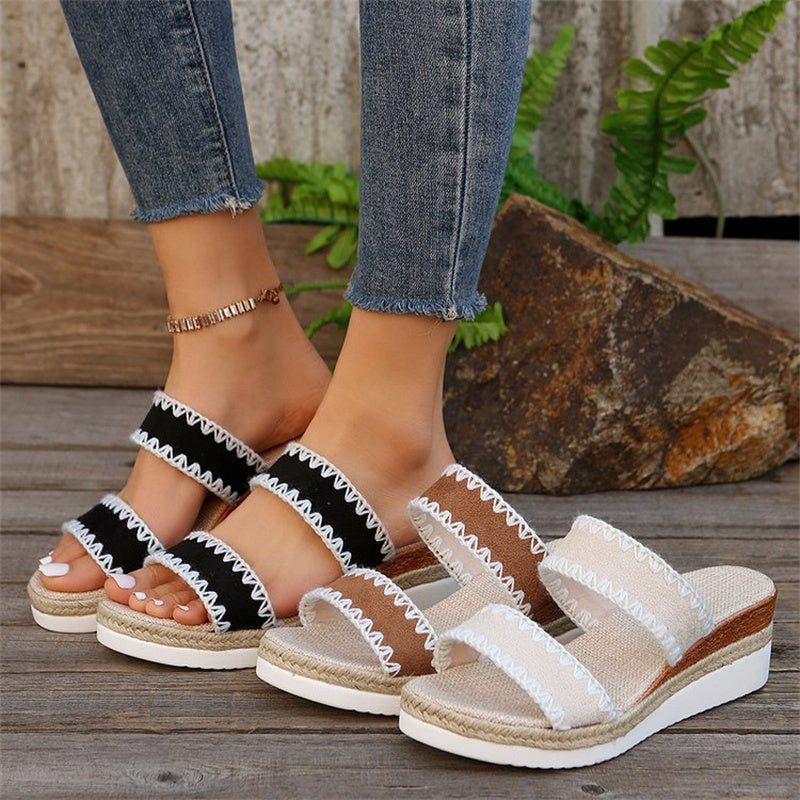 Women's Suede Woven Platform Slides