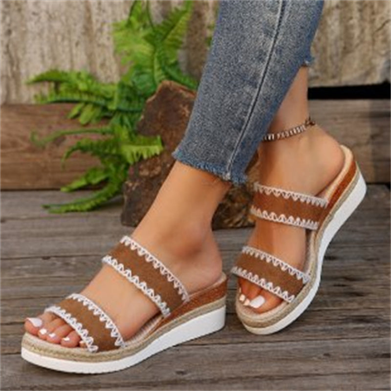 Women's Suede Woven Platform Slides